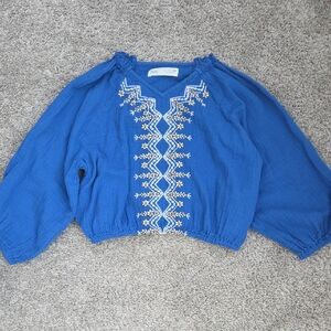 Zara Royal Blue Embroidered Blouse